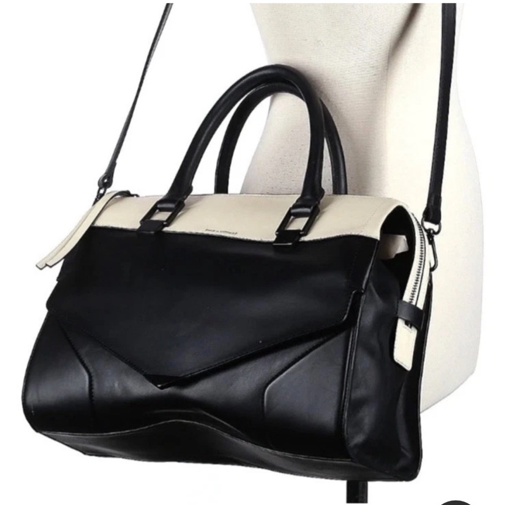 $320  Pour La Victoire Black and Cream Satchel Leather Crossbody ColorBlock